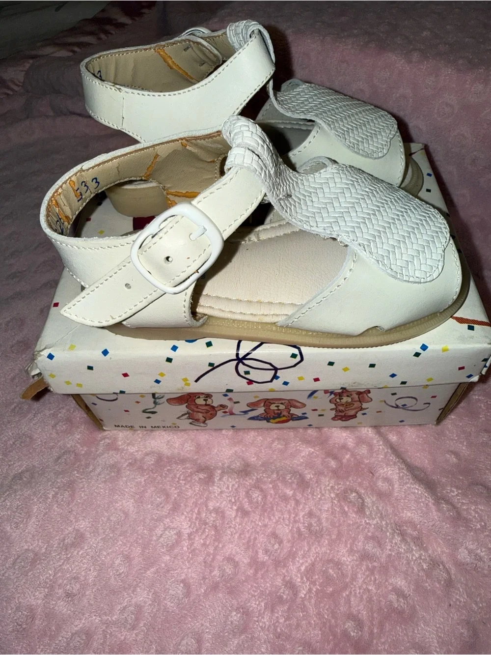 White Kids Leather Sandals - Classic T-Strap